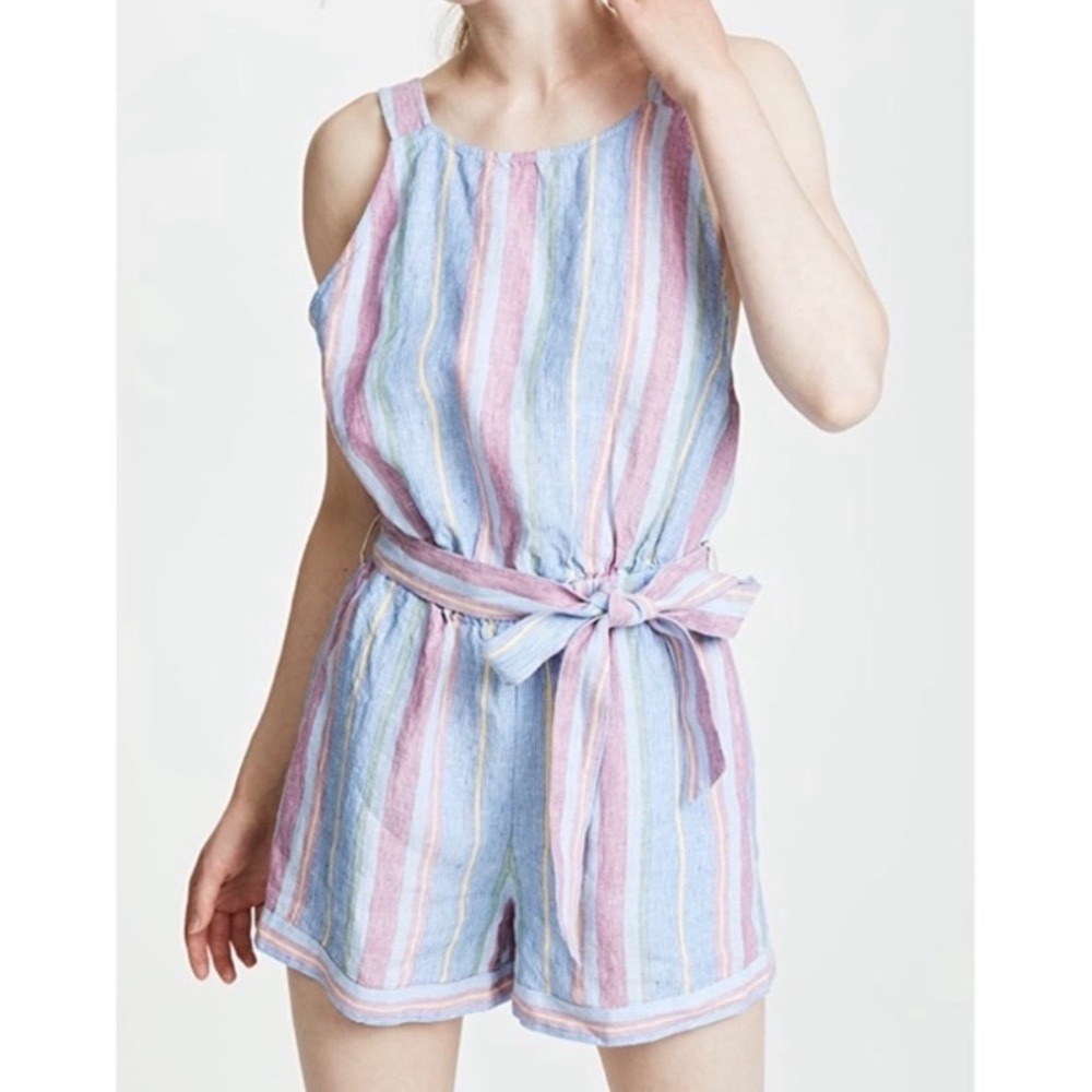 Frame Purple Blue Stripe Linen Utility Romper Small